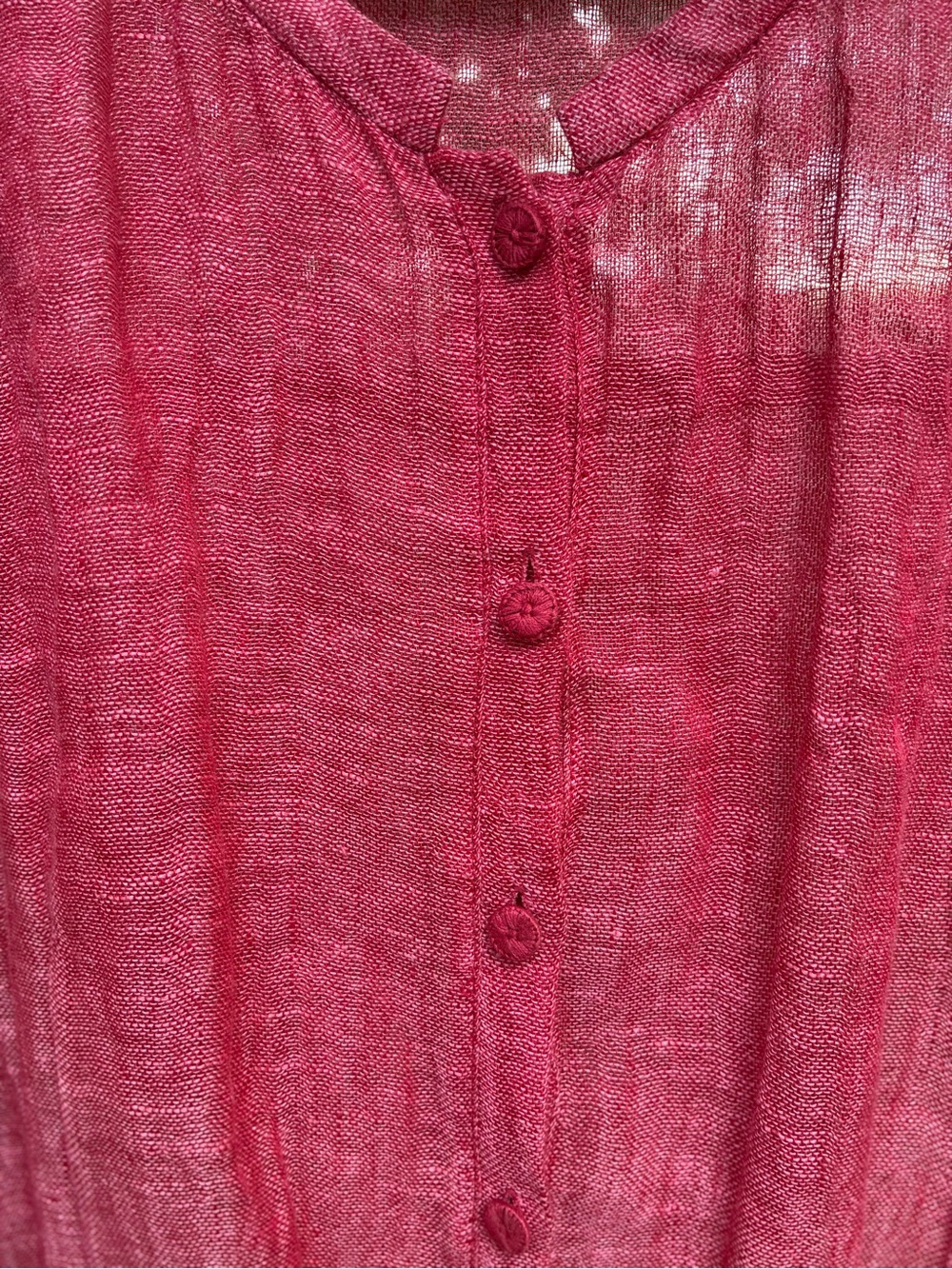 EILEEN FISHER Coral Red Italian Linen Button Front Long Sleeve Tunic Top Size M - Picture 5 of 7
